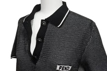 画像をギャラリービューアに読み込む, 極美品 FENDI フェンディ ニット ロゴ ポロシャツ ブラック ホワイト トップス 半袖 コットン 黒 白 サイズ42 中古 4b002240