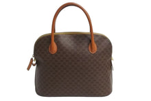 画像をギャラリービューアに読み込む, CELINE セリーヌ マカダム柄 ハンドバッグ ロゴ ゴールド金具 PVC レザー ブラウン 茶色 手持ち 鞄 美品 中古 4b002261