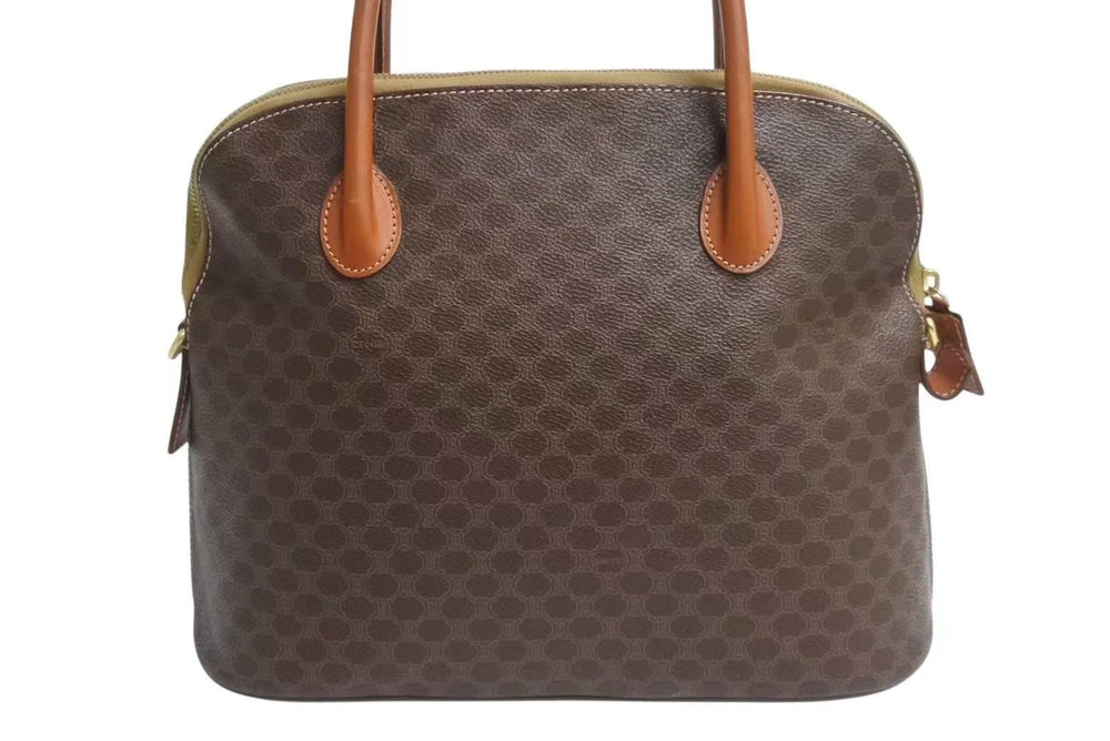 CELINE Macadam pattern handbag logo gold hardware PVC leather brown handbag good condition used 4b002261