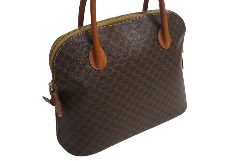 CELINE Macadam pattern handbag logo gold hardware PVC leather brown handbag good condition used 4b002261