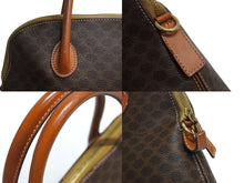 画像をギャラリービューアに読み込む, CELINE セリーヌ マカダム柄 ハンドバッグ ロゴ ゴールド金具 PVC レザー ブラウン 茶色 手持ち 鞄 美品 中古 4b002261