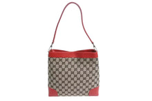 画像をギャラリービューアに読み込む, GUCCI グッチ ワンショルダーバッグ GG キャンバス 柄 001998 GG柄 ゴールド金具 ブラウン ベージュ レッド 美品 中古 4b002265