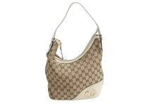 画像をギャラリービューアに読み込む, GUCCI グッチ インターロッキング ホワイト ブラウン ゴールド金具 182491 GGキャンバス ショルダーバッグ 美品 中古 4b002269