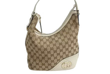 画像をギャラリービューアに読み込む, GUCCI グッチ インターロッキング ホワイト ブラウン ゴールド金具 182491 GGキャンバス ショルダーバッグ 美品 中古 4b002269