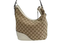 画像をギャラリービューアに読み込む, GUCCI グッチ インターロッキング ホワイト ブラウン ゴールド金具 182491 GGキャンバス ショルダーバッグ 美品 中古 4b002269