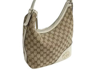 画像をギャラリービューアに読み込む, GUCCI グッチ インターロッキング ホワイト ブラウン ゴールド金具 182491 GGキャンバス ショルダーバッグ 美品 中古 4b002269
