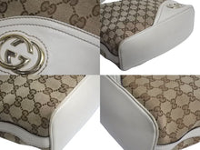 画像をギャラリービューアに読み込む, GUCCI グッチ インターロッキング ホワイト ブラウン ゴールド金具 182491 GGキャンバス ショルダーバッグ 美品 中古 4b002269