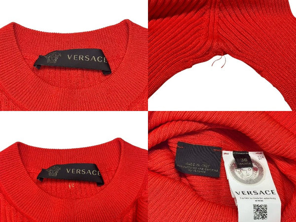 極美品 GIANNI VERSACE ジャンニ ヴェルサーチ レーヨン カットソー レッド メデューサロゴ サイズ36 中古 4b002282