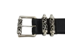 画像をギャラリービューアに読み込む, 新品未使用 CHROME HEARTS クロムハーツ 3ピース ローラーベルト サイズ38 レザー シルバ−925 ブラック 中古 4b002297