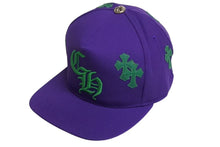 画像をギャラリービューアに読み込む, 新品未使用 CHROME HEARTS クロムハーツ 5パネル クロスパッチ ベースボールキャップ ONESIZE 9パッチ パープル グリーン 中古 4b002318