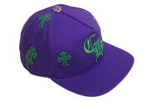 画像をギャラリービューアに読み込む, 新品未使用 CHROME HEARTS クロムハーツ 5パネル クロスパッチ ベースボールキャップ ONESIZE 9パッチ パープル グリーン 中古 4b002318