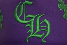 画像をギャラリービューアに読み込む, 新品未使用 CHROME HEARTS クロムハーツ 5パネル クロスパッチ ベースボールキャップ ONESIZE 9パッチ パープル グリーン 中古 4b002318