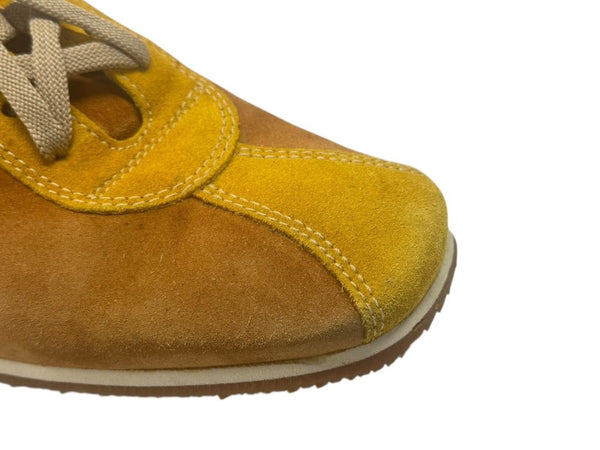 極美品 MIUMIU ミュウミュウ スニーカー サイズ8 1/2 26.5cm スウェード 6E 0390 ブラウン イエロー レッド 中古 4b002319