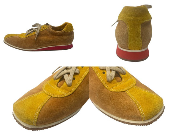 極美品 MIUMIU ミュウミュウ スニーカー サイズ8 1/2 26.5cm スウェード 6E 0390 ブラウン イエロー レッド 中古 4b002319