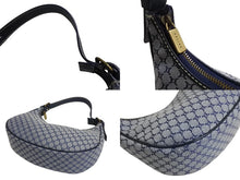 画像をギャラリービューアに読み込む, CELINE ヴィンテージ オールド セリーヌ マカダム AVA アヴァ ワンショルダーバッグ ブラゾンキャンバス レザー ネイビー 美品 中古 4b002331