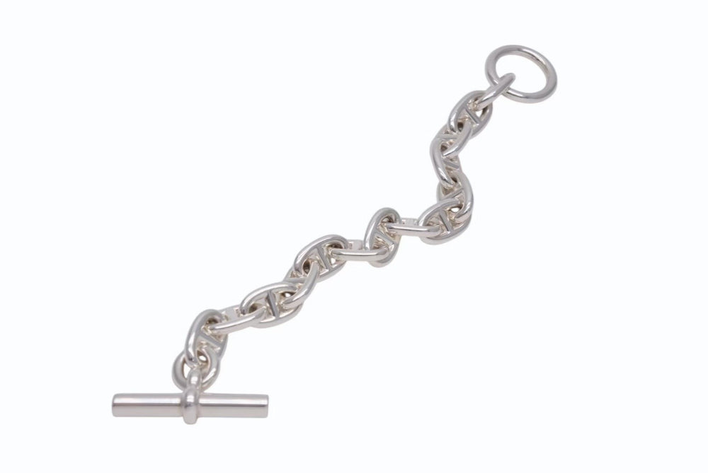 極美品 HERMES エルメス シェーヌダンクルMM ブレスレット 24AG095877 フランス製 14コマ シルバー925 54.2g 中古 4b002346