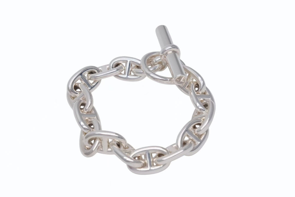極美品 HERMES エルメス シェーヌダンクルMM ブレスレット 24AG095877 フランス製 14コマ シルバー925 54.2g 中古 4b002346