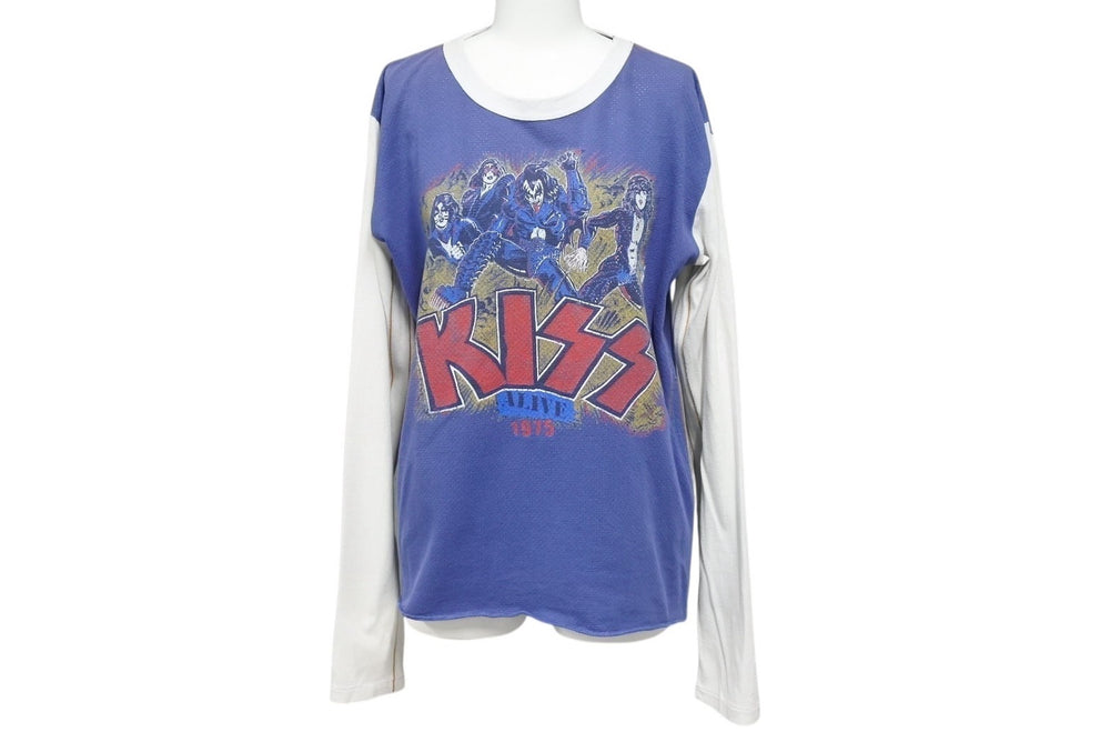 TRUNK SHOW Trunk Show KISS Long Sleeve T-shirt Blue White Van T-shirt Revival Print Seam Cotton Good Condition Used 4b002360