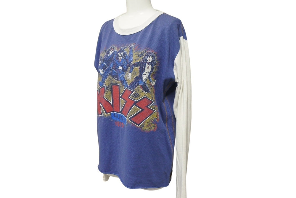 TRUNK SHOW トランクショー KISS 長袖Ｔシャツ ブルー ホワイト バンTシャツ リバイバルプリント シーム コットン 美品 中古 4b002360