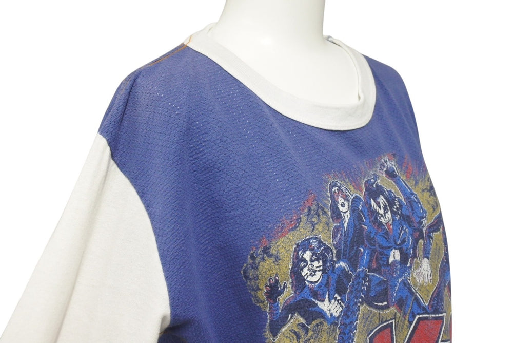 TRUNK SHOW トランクショー KISS 長袖Ｔシャツ ブルー ホワイト バンTシャツ リバイバルプリント シーム コットン 美品 中古 4b002360