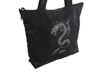 画像をギャラリービューアに読み込む, Jean Paul Gaultier ジャンポールゴルチェ ハンドバッグ ドラゴン タトゥー ブラック グレー ナイロン シルバー金具 龍 良品 中古 4b002366