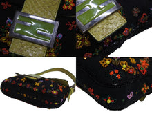 画像をギャラリービューアに読み込む, FENDI フェンディ ビーズ刺繍 マンマバケット ワンショルダーバッグ 26424 ブラック マルチカラー グリーン シルバー金具 ロゴ 美品 中古 4b002378