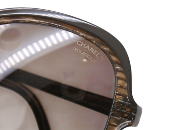 CHANEL シャネル オーバル サングラス ブラウン ラメ ココマーク プラスチック アイウェア 小物 ロゴ カラーレンズ 56☐19 5320 美品 中古 4b002388