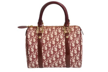 画像をギャラリービューアに読み込む, CHRISTIAN DIOR クリスチャンディオール ハンドバッグ スピーディ 25cm ボストン トロッター キャンバス ジャガード レッド 中古 4b002407