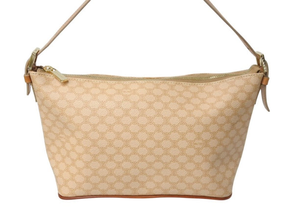 CELINE Handbag Macadam Logo Vintage Beige Logo PVC Leather Bag Gold Hardware Good Condition Used 4b002412
