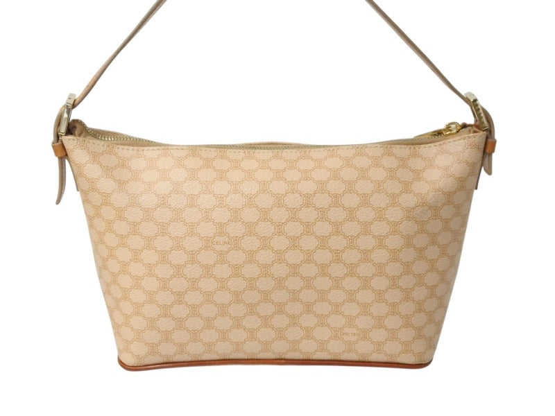 CELINE Handbag Macadam Logo Vintage Beige Logo PVC Leather Bag Gold Hardware Good Condition Used 4b002412