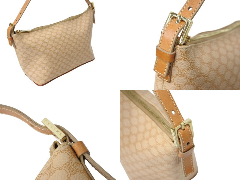 CELINE Handbag Macadam Logo Vintage Beige Logo PVC Leather Bag Gold Hardware Good Condition Used 4b002412