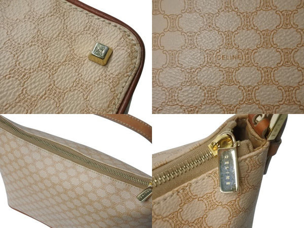 CELINE Handbag Macadam Logo Vintage Beige Logo PVC Leather Bag Gold Hardware Good Condition Used 4b002412