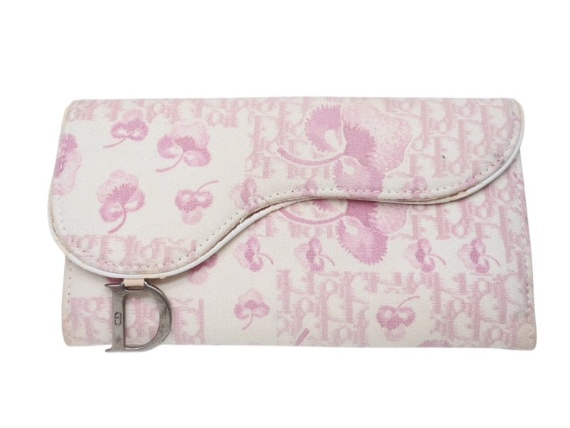 ♡ ディオール Dior トロッター 長財布 ピンク レア 希少 ♡ CHRISTIAN DIOR クリスチャンディオール 長財布 トロッター サドル 花