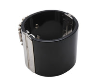 Load image into Gallery viewer, CHANEL シャネル ココマーク バングル ブレスレット 08C刻印 プラスチック メタル ブラック ラインストーン ピンク シルバー金具 美品 中古 4b002439