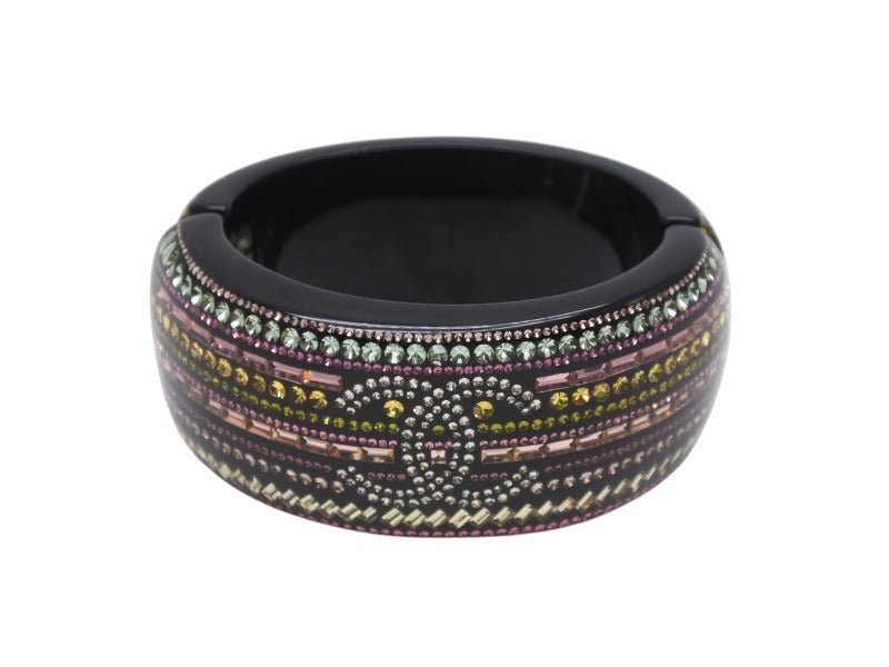 CHANEL Bangle Magnetic 11P Engraved Here Mark Rhinestone Black Multicolor Good Condition Used 4b002440