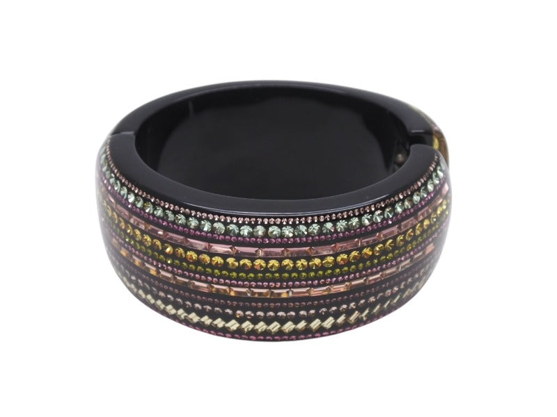 CHANEL Bangle Magnetic 11P Engraved Here Mark Rhinestone Black Multicolor Good Condition Used 4b002440