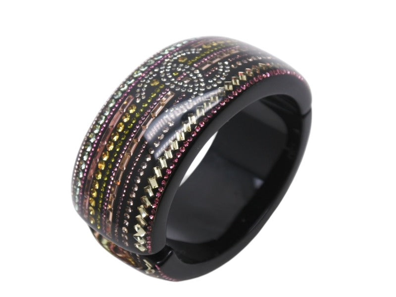 CHANEL Bangle Magnetic 11P Engraved Here Mark Rhinestone Black Multicolor Good Condition Used 4b002440