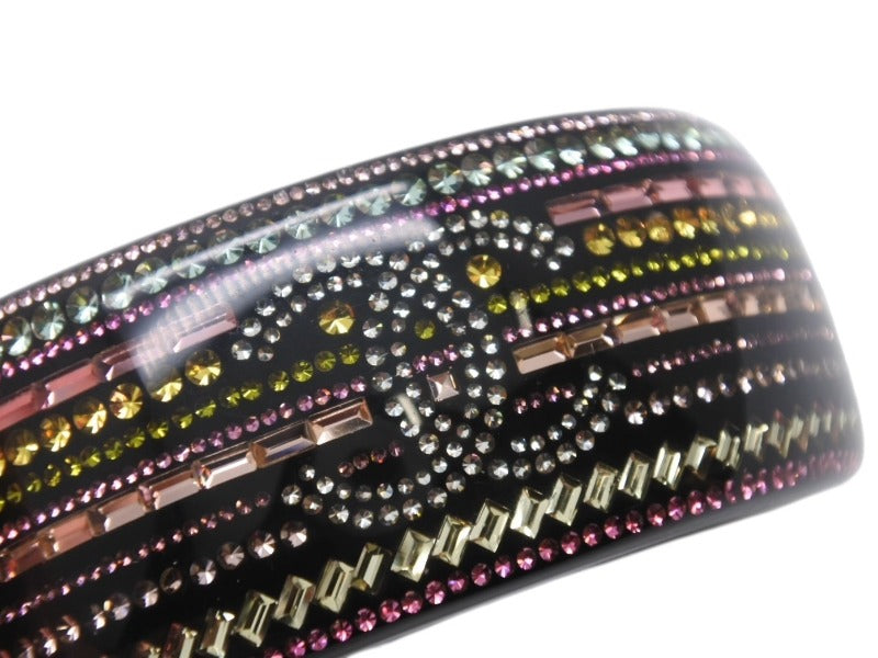 CHANEL Bangle Magnetic 11P Engraved Here Mark Rhinestone Black Multicolor Good Condition Used 4b002440