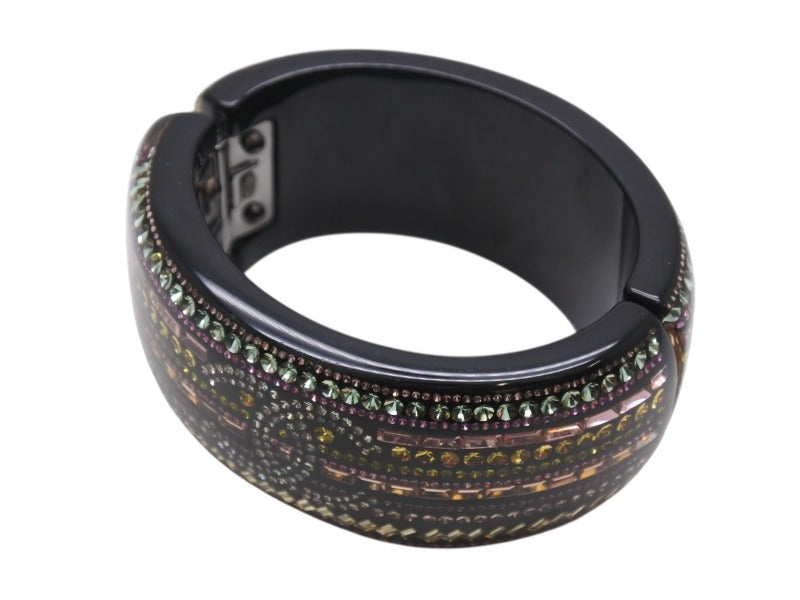 CHANEL Bangle Magnetic 11P Engraved Here Mark Rhinestone Black Multicolor Good Condition Used 4b002440