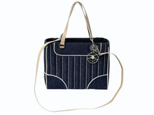 画像をギャラリービューアに読み込む, Christian Dior クリスチャンディオール ハンドバッグ MA-1011 デニム インディゴブルー プレート チャーム付き シルバー金具 美品 中古 4b002445