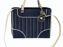 画像をギャラリービューアに読み込む, Christian Dior クリスチャンディオール ハンドバッグ MA-1011 デニム インディゴブルー プレート チャーム付き シルバー金具 美品 中古 4b002445