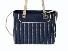 画像をギャラリービューアに読み込む, Christian Dior クリスチャンディオール ハンドバッグ MA-1011 デニム インディゴブルー プレート チャーム付き シルバー金具 美品 中古 4b002445