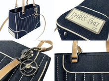 画像をギャラリービューアに読み込む, Christian Dior クリスチャンディオール ハンドバッグ MA-1011 デニム インディゴブルー プレート チャーム付き シルバー金具 美品 中古 4b002445