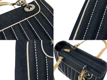 画像をギャラリービューアに読み込む, Christian Dior クリスチャンディオール ハンドバッグ MA-1011 デニム インディゴブルー プレート チャーム付き シルバー金具 美品 中古 4b002445
