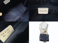 画像をギャラリービューアに読み込む, Christian Dior クリスチャンディオール ハンドバッグ MA-1011 デニム インディゴブルー プレート チャーム付き シルバー金具 美品 中古 4b002445