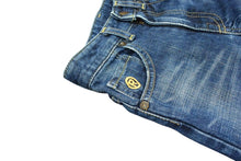 Load image into Gallery viewer, BAPE KIDS ベイプキッズ デニムストレートパンツ 100サイズ ロゴプリント ダークブルー ホワイト コットン 美品 中古 4b002461