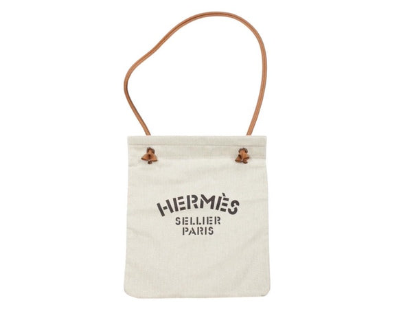 新品未使用 HERMES エルメス ALINE MM アリーヌMM ショルダーバッグ Hプリュムキャンバス アイボリー ブラウン W刻印 中古 4b002463