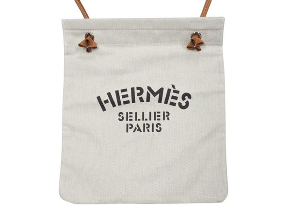 新品未使用 HERMES エルメス ALINE MM アリーヌMM ショルダーバッグ Hプリュムキャンバス アイボリー ブラウン W刻印 中古 4b002463