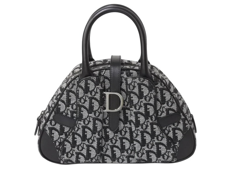 Like new Christian Dior Double Saddle Handbag PZ 1012 Trotter Pattern Black Galliano Period Used 4b002478