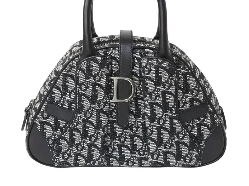 Like new Christian Dior Double Saddle Handbag PZ 1012 Trotter Pattern Black Galliano Period Used 4b002478